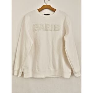 Vinyl Icons Sweatshirt Women L Cream Paris Boucle Patch Stretch Comfy Soft